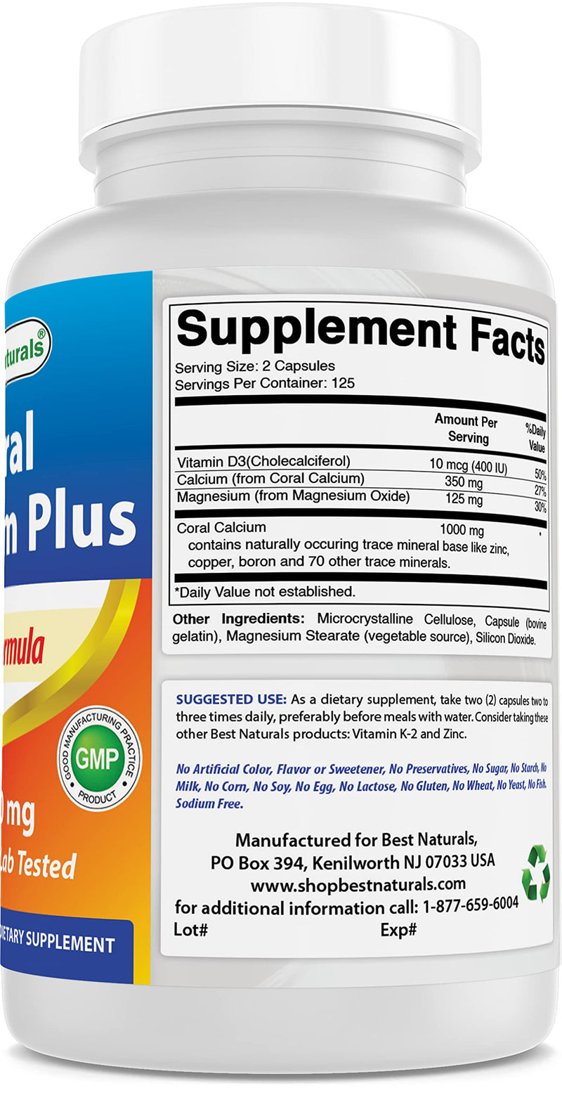 Best Naturals Coral Calcium Plus 1000 mg 250 Capsules (250 Count (Pack of 1)) 250 Count (Pack of 1) - BeesActive Australia