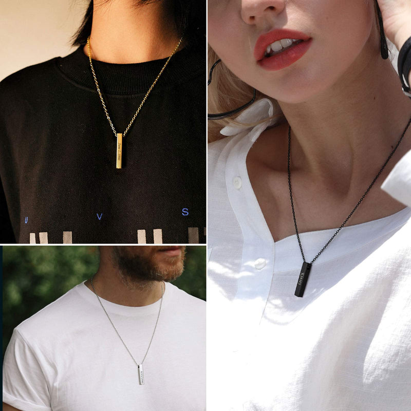 FindChic Personalized Urn Necklaces for Ashes Vertical Bar/Moon Cat/Sand Clock/Dog Claw Pendant Stainless Steel/18K Gold Plated/Black Waterproof Keepsake Cremation Jewelry with Funnel, with Gift Box 1. vertical bar (black) not customized - BeesActive Australia