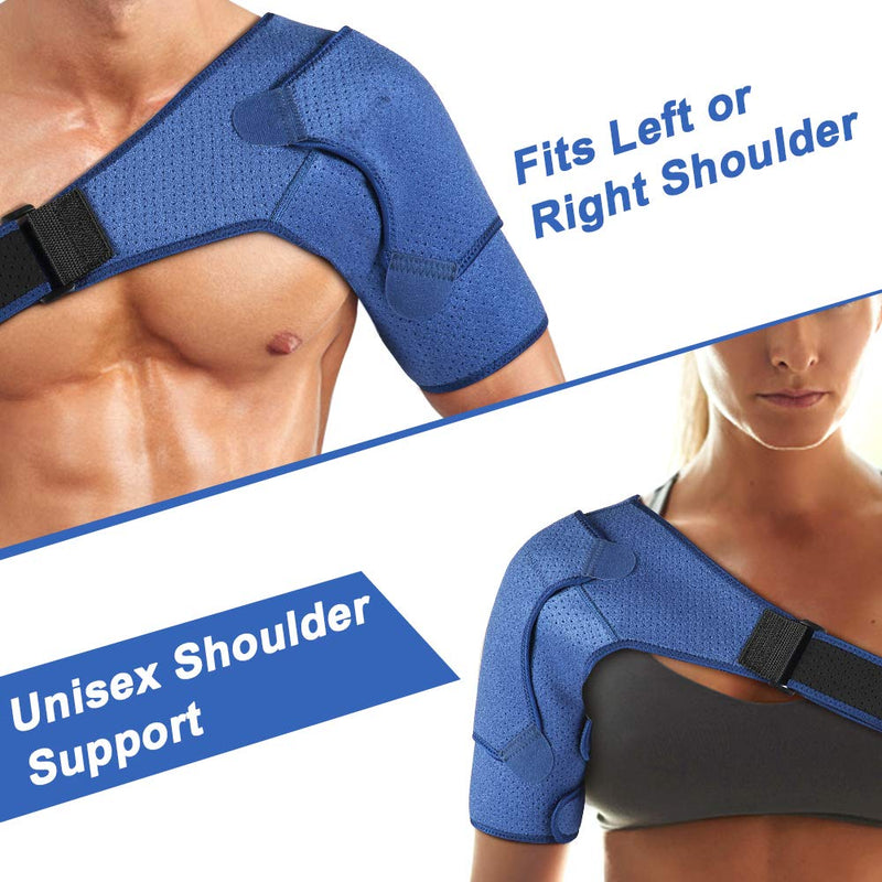 Haofy Shoulder Support for Men Women, Adjustable Shoulder Brace Neoprene Rotator Cuff Support Strap for Dislocated AC Joint, Bursitis, Frozen Shoulder, Shoulder Compression Sleeve for Left and Right L blue - BeesActive Australia