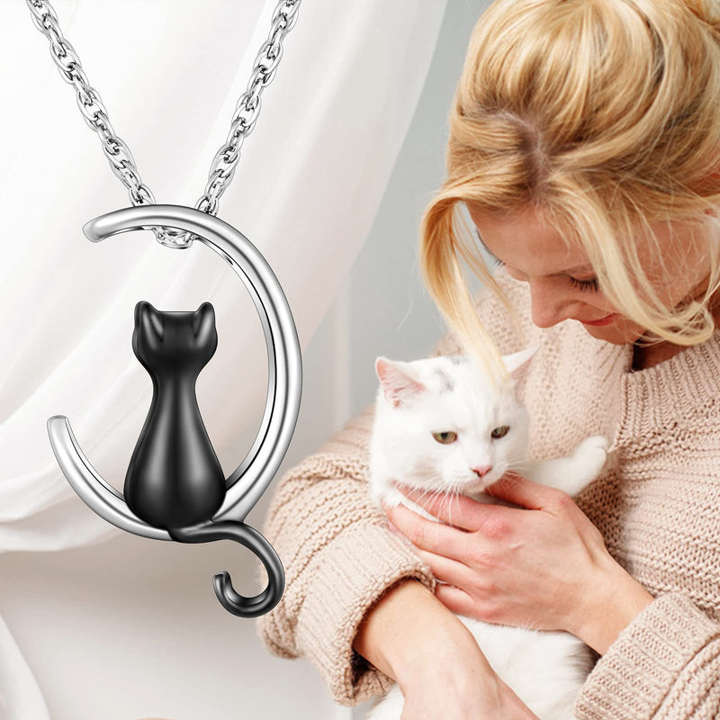 XIUDA Cat Ash Necklace Urn Necklace for Ashes Moon Cremation Necklace Memorial Cremation Jewelry for Pet Ashes Black-Cat - BeesActive Australia