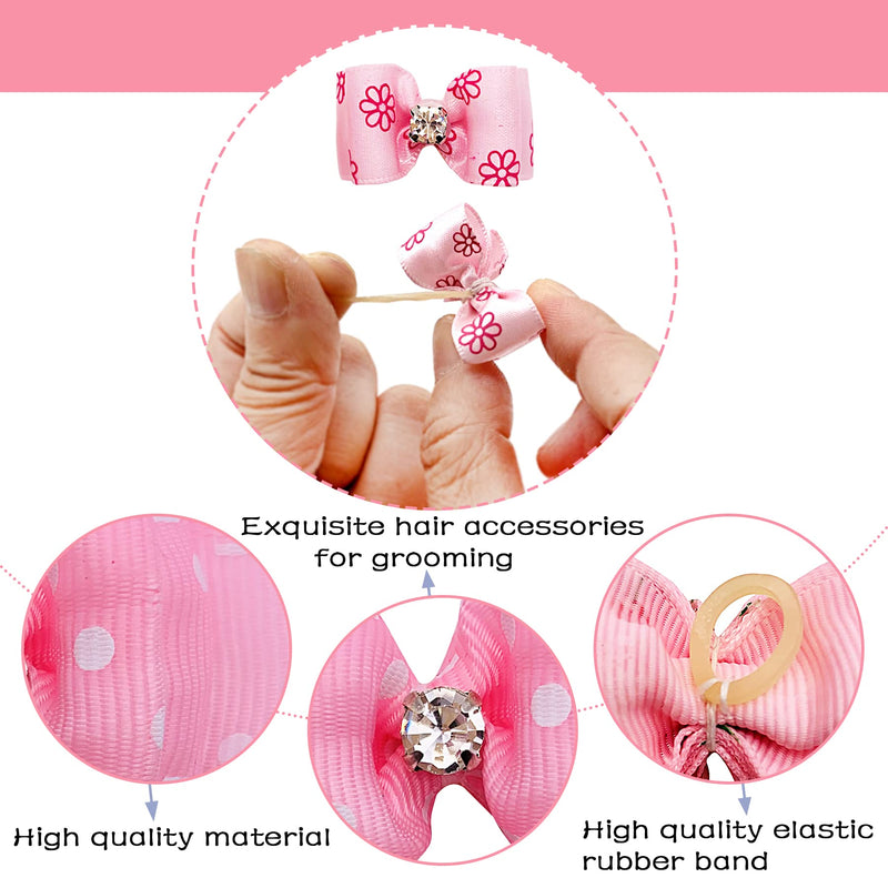 PET SHOW 20pcs Small Dog Hair Bows with Rubber Bands Puppies Doggies Cats Topknot Bowknot Matching Hair Grooming Accessories for Boy Girl Pomeranian Yorkie Poodle Maltese Shih Tzu Groomer Pink - BeesActive Australia
