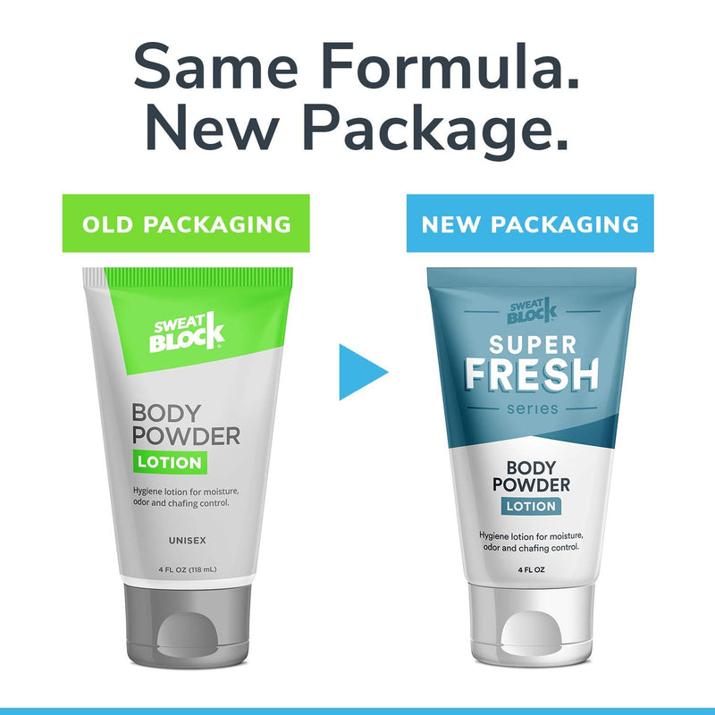 Super Fresh Body Powder Lotion by SweatBlock - Talc Free, Anti-Chafing, Deodorizing, Natural Ingredients - No Mess Body Powder Lotion for Men and Women - 4 fl oz. 4 Fl Oz (Pack of 1) - BeesActive Australia