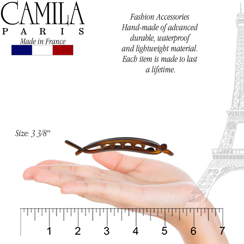 Camila Paris CP2316 French Hair Barrette Clip, Flexible Ponytail Holder No Metal Parts, Strong Hold Grip Hair Clips for Women, No Slip and Durable Styling Girls Hair Accessories, Made in France 3.5 Inch (Pack of 1) Tortoise Shell - BeesActive Australia