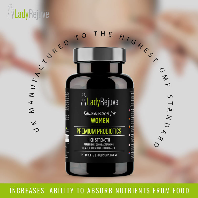 LadyRejuve Premium Probiotics | 120 Vegan Tablets | 10 Billion CFU - Specially Formulated Probiotic Supplement for Women | Supports Digestive Gut Health | Provides Constipation Relief for Adults 120 Count (Pack of 1) - BeesActive Australia