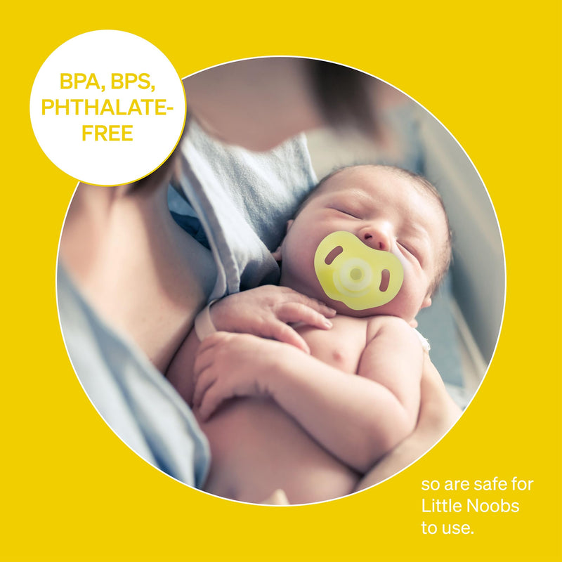Love Noobs Full-Silicone Pacifier, 4 Pacifiers, Pacifiers 0-6 Months, Newborn Pacifiers, Binkies 0-3 Months, Silicone Pacifiers, Soothie Pacifier 0-3 Months, Newborn Pacifiers 0-3 Months Yellow 1 Count (Pack of 4) - BeesActive Australia