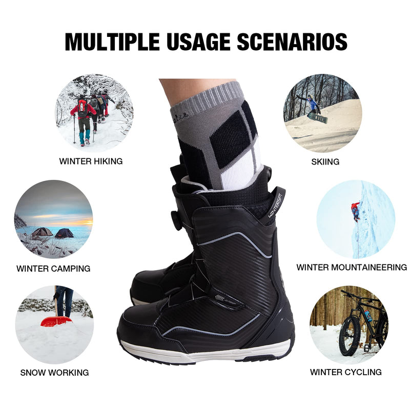 Bulinlulu Merino Wool Ski Socks for Skiing, Snowboarding, Hunting Hiking Cold Weather, Winter Performance Sport Socks 2 Pairs Grey 9-12.5 - BeesActive Australia