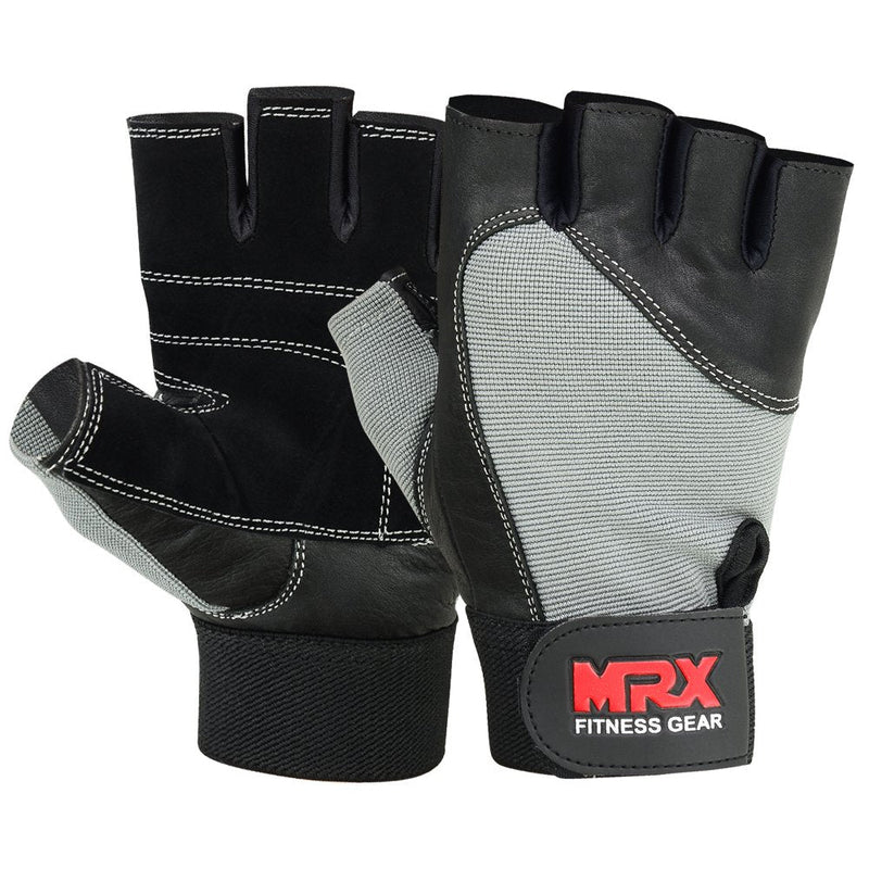 MRX Weight Lifting Gloves Gym Training Bodybuilding Fitness Powerlifting Workout Weightlifting Gloves Genuine Leather for Men & Women Black/Grey Large - BeesActive Australia