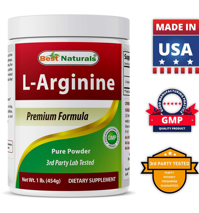 Best Naturals L-Arginine Powder 1 Pound - Pure Pharmaceutical Grade Free Form - Best Amino Acid Arginine Supplements for Women & Man - Promotes Circulation and Supports Cardiovascular Health - BeesActive Australia