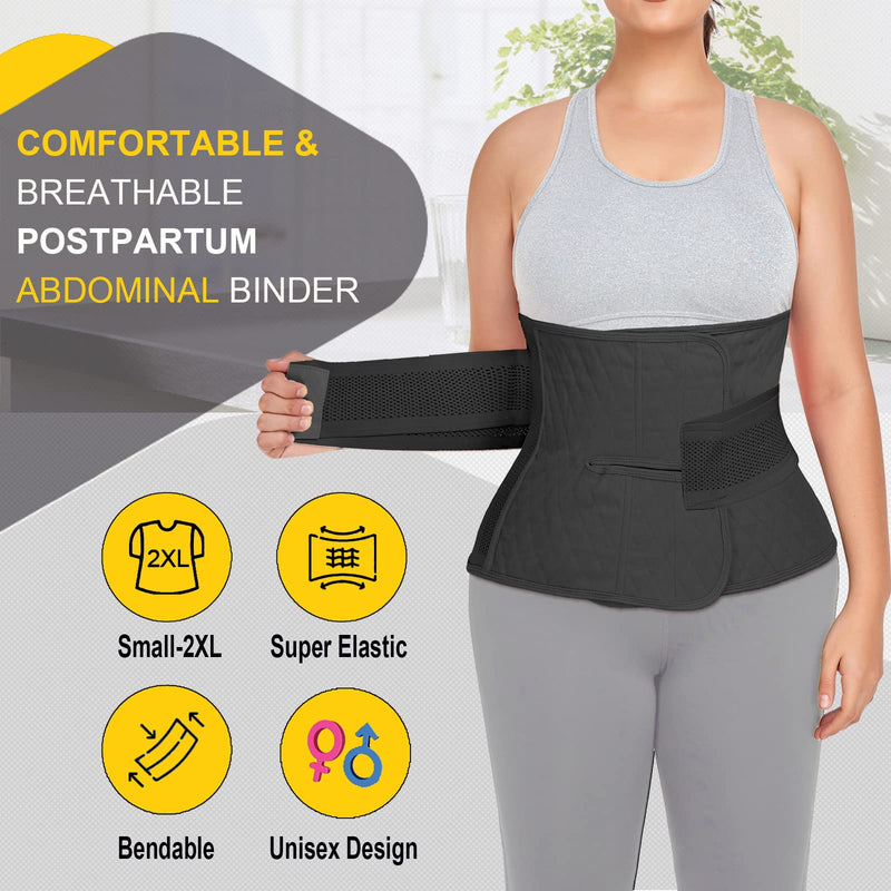 QEESMEI Postpartum Belly Band Abdominal Binder Post Surgery C-section Belly Binder Wrap Girdle Recovery Belt Back Support (Large, Black) Large - BeesActive Australia