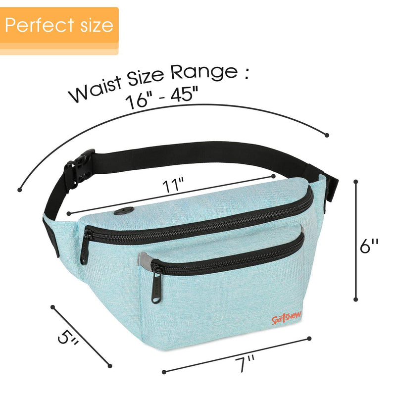 Fanny Pack for Men Women - Waist Bag Pack - Lightweight Belt Bag for Travel Sports Hiking 3-Mint Green 11" x 5" x 6" L(11" x 5" x 6") - BeesActive Australia