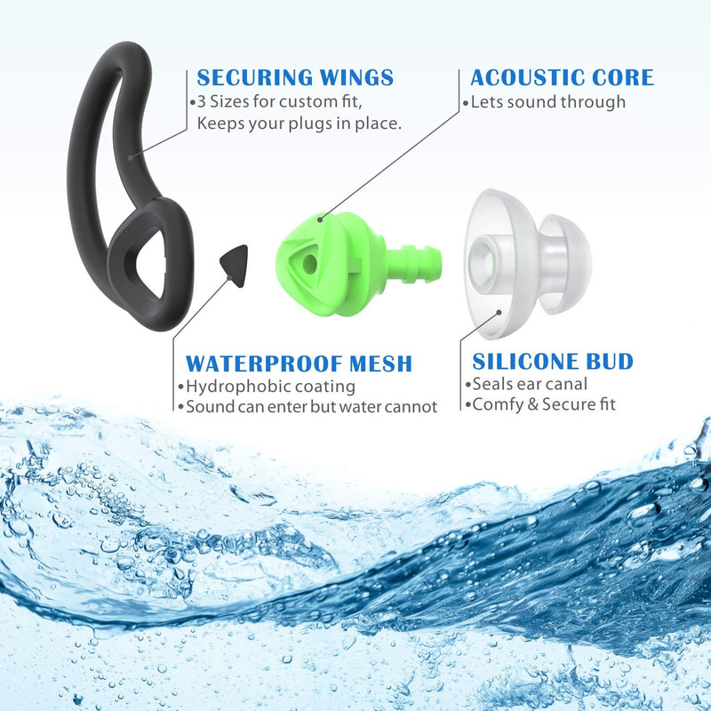 [2 Pairs] Ear Plugs for Swimming, Hearprotek Swim Ear Plugs Adults-Waterproof Silicone Water earplugs for Men Women Juniors Swimmers Pool Shower Bathing (Green) Green - BeesActive Australia