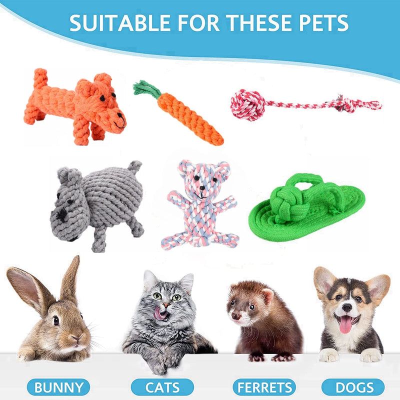 HAICHEN TEC 6 Pack Ferret Rope Chew Toys, Durable Knotted Rope Tug Perfect for Teething Mammals, Cotton Rope Toys Interactive Dog Rope Toy Set Machine-Washable - BeesActive Australia