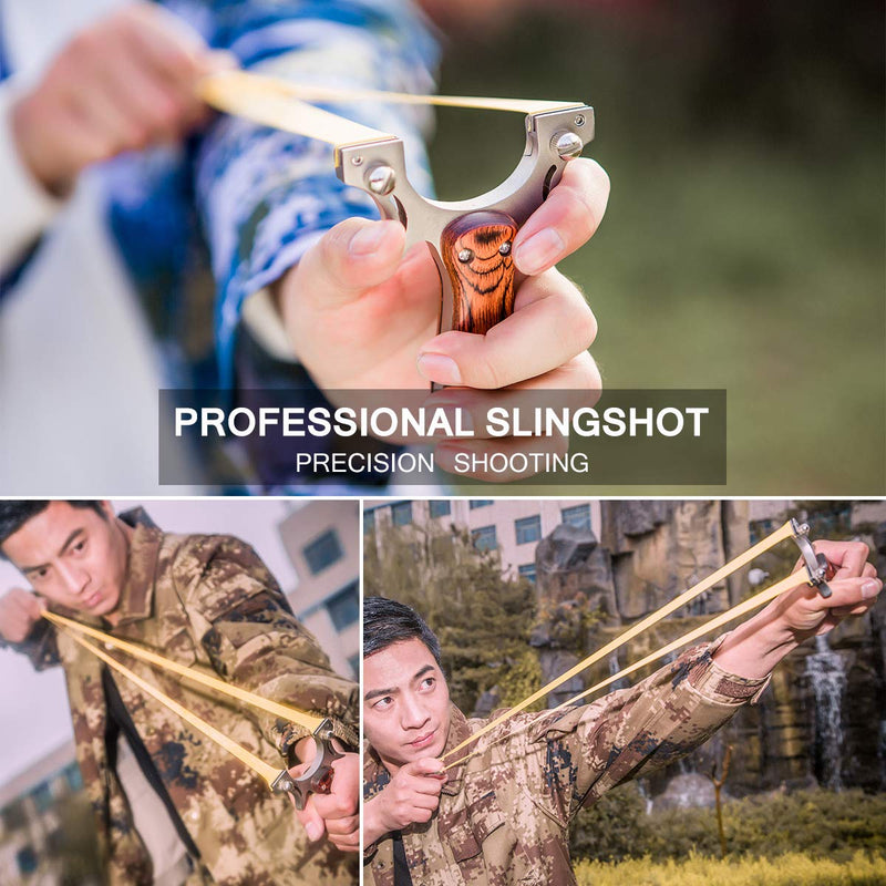 [AUSTRALIA] - Tongtu Stainless Steel Hunting Shooting Slingshot for Adult with 2 Rubber Bands 50 Slingshot Ammo for Hunting Adult Outdoor Catapult Slingshot with Sight Sling Shot … 