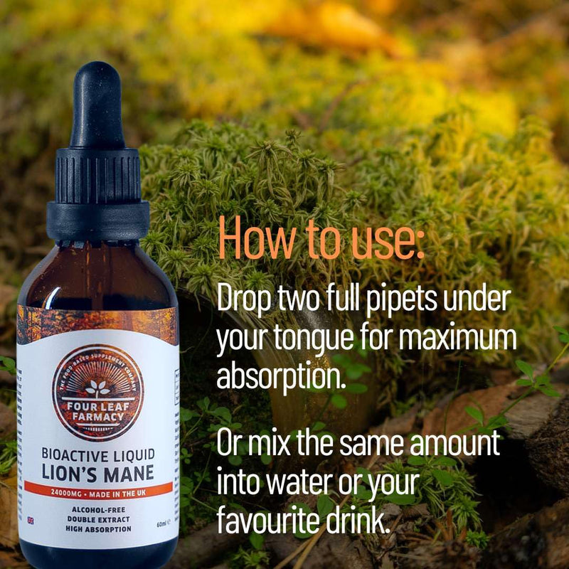 Lions Mane Supplement - High Strength Liquid Lions Mane 24000mg - Made in UK - Pure Alcohol Free - BeesActive Australia