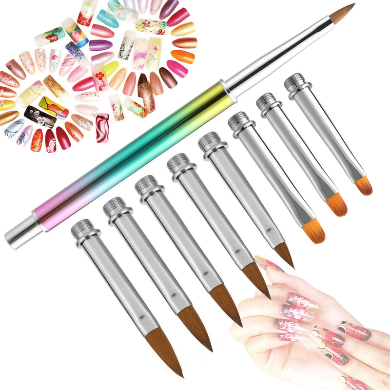 MWOOT Replaceable Nail Painting Brush Pen with 8pcs Replacement Brush, Nail Art Brush Set Acrylic UV Gel Nylon Hair Brush Pen Tool for Nail Art Design Painting, Manicre Salon Accessories-Green - BeesActive Australia