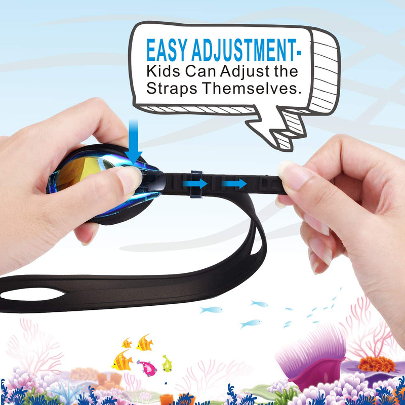 [AUSTRALIA] - Aegend Kids Goggles, Swim Goggles for Kids Age 4-16 Little Boys and Girls Youth Swim Goggle, Clear Vision, Soft Silicone, No Leak, UV Protection, Anti-Fog, Free Protection Case Black & Pink 