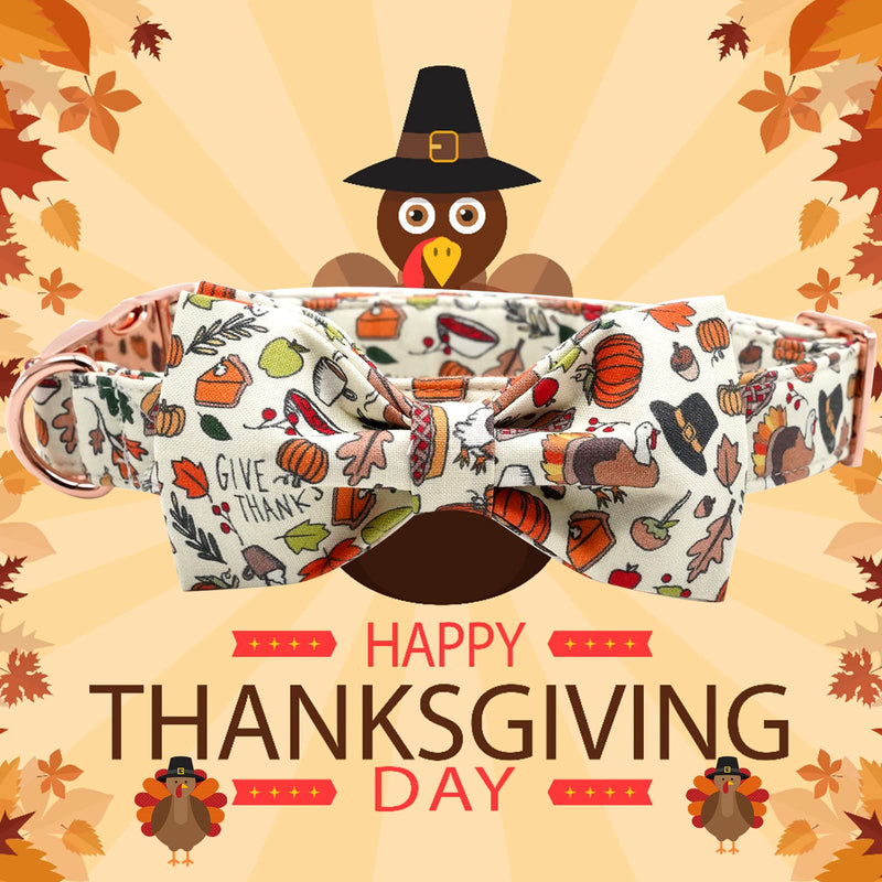 Elegant little tail Dog Collar with Bow, Holiday Dog Collar Bow Girl or Boy Dog Collar Pet Gift Dog Bowtie Adjustable Dog Collar for Small Medium Large Dogs Large (Pack of 1) A: Pumpkin with Turkey - BeesActive Australia
