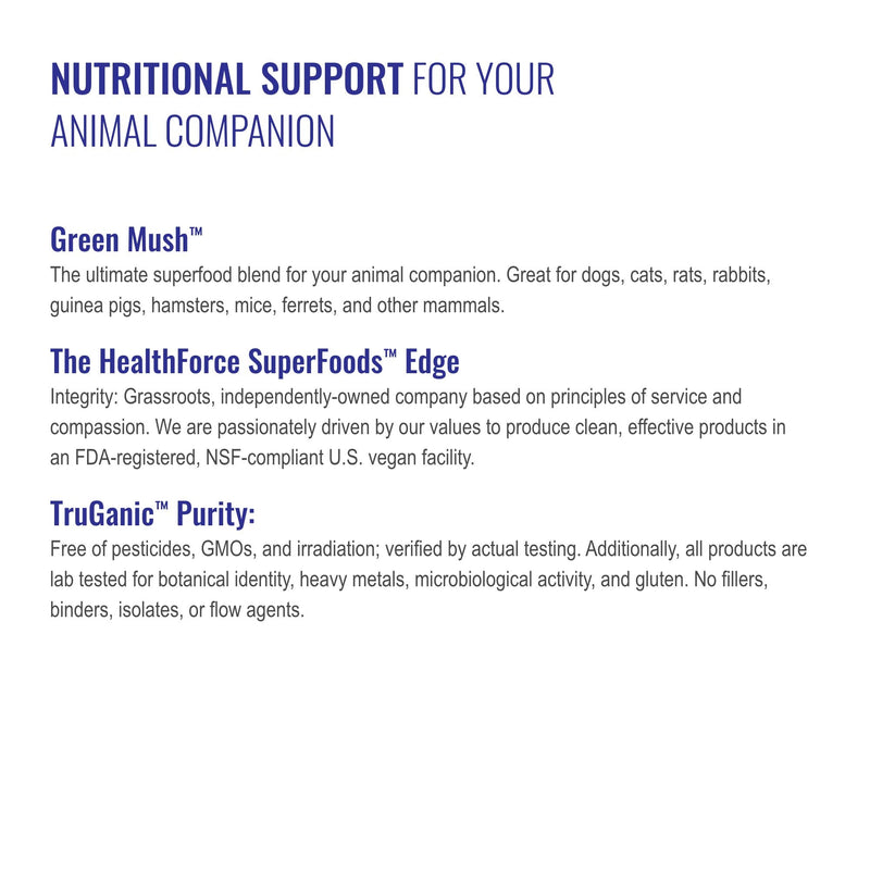 HealthForce SuperFoods Green Mush - 5 oz Powder - Superfood Blend for Animals - Digestion Support - Certified Vegan, Kosher, Gluten Free - BeesActive Australia