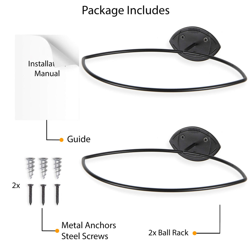 Wallniture Sporta Wall Mount Football Rack, Ball Holder Organization and Storage Rack, Sports Room Decor, Steel Black Set of 2 - BeesActive Australia