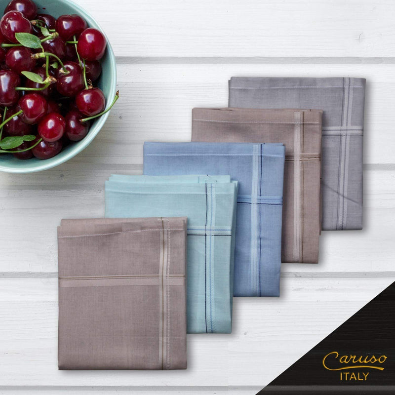 Caruso Italy Men's Luxury 100% Pure Cotton Handkerchief - Pack of 5 Off-white - BeesActive Australia