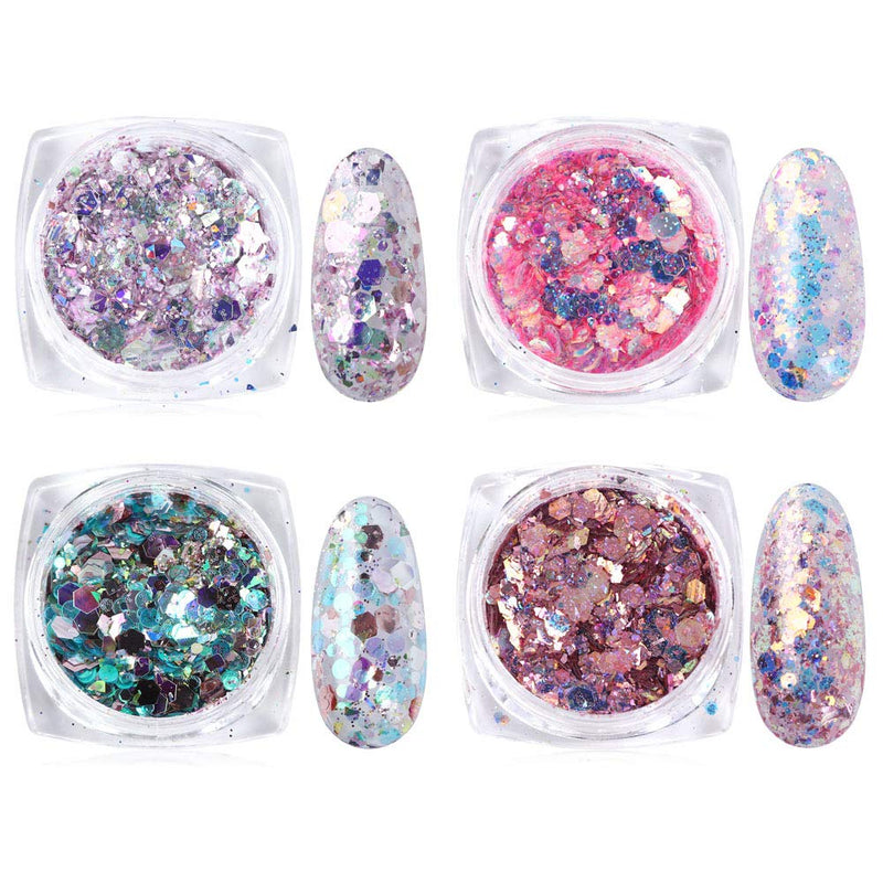 Holographic Nail Glitter Powder Nail Art Supplies Mermaid Glitter Flakes 3D Nail Art Pigment Shiny Hexagon Nail Sequins DIY Decorations Dust Glitters for Nails Acrylic Manicure Charms (8 Boxes) - BeesActive Australia
