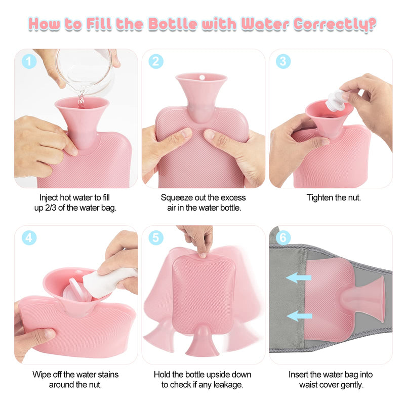Yungden Hot Water Bottle with Waist Cover, 120cm Cute Animal Wrap Around Warm Water Bottle Belt, Wearable Hot Water Bag Pouch for Belly, Hands, Neck, Back, Shoulder, Legs and Period Cramps Pain Relief Pink-Little Bear - BeesActive Australia