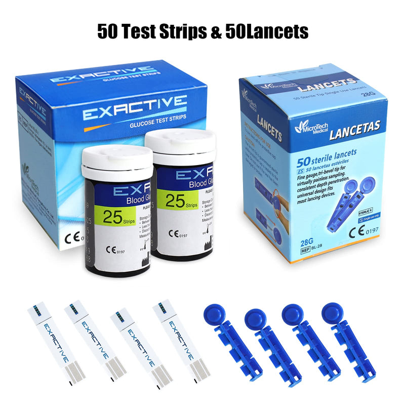 EXACTIVE VITAL Blood Glucose Test Strips, 50 pcs Test Strips and 50 pcs Lancets for EXACTIVE VITAL Blood Sugar Monitor - BeesActive Australia