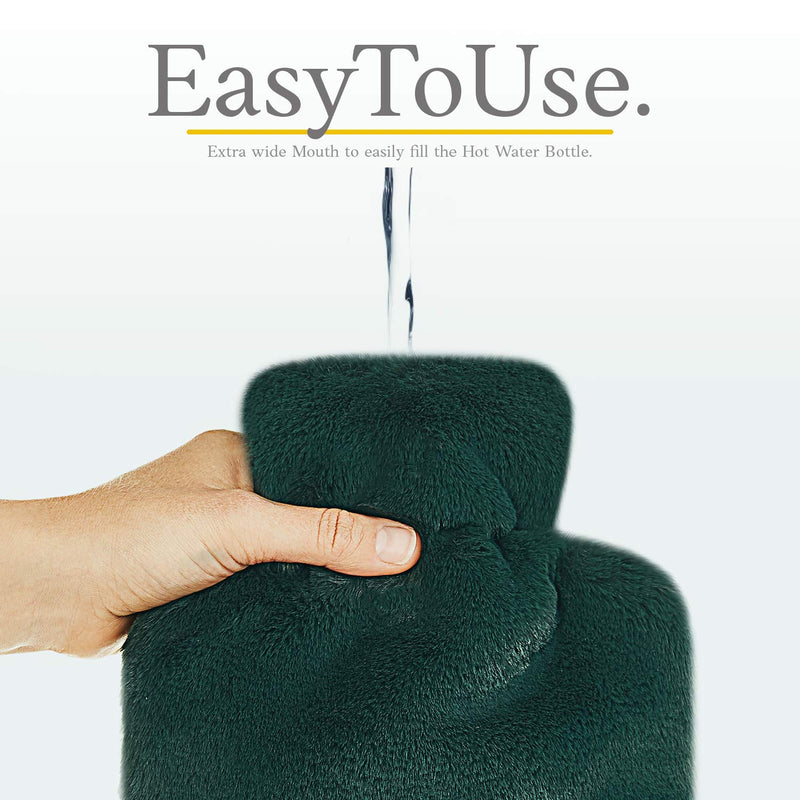 Qomfor Hot Water Bottle with Fluffy Cover - Soft Premium Faux Fur Cover - 1.8l Large Capacity - Hot Water Bag for Cosy Nights, Pain Relief, Back, Neck and Shoulders - Great Gift for Women (Green) Green - BeesActive Australia