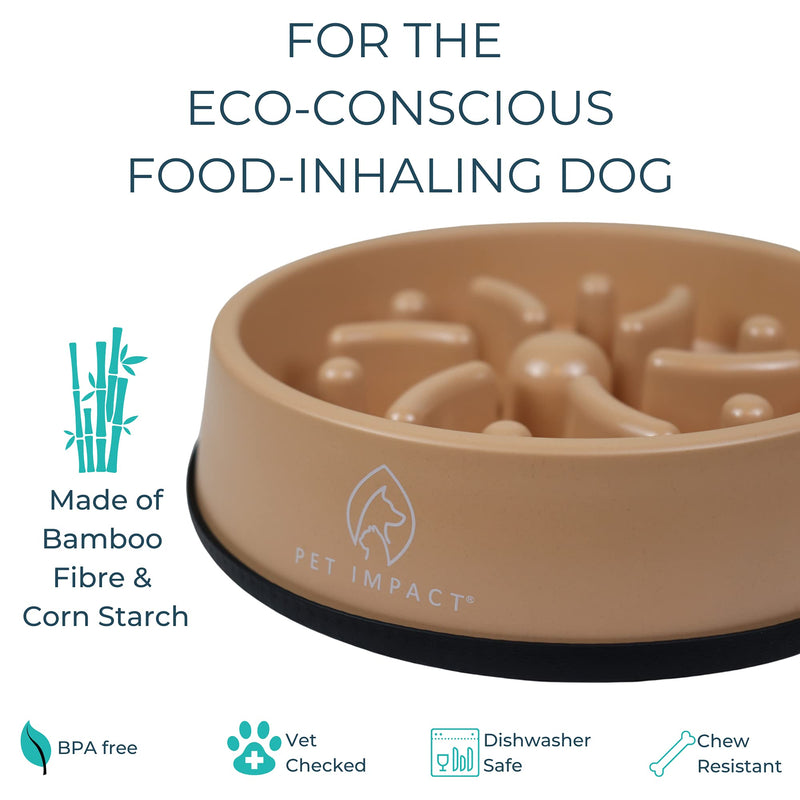 PET IMPACT Slow Feeder Dog Bowl, Natural Bamboo Fibre Bowl to Slow Down Eating, Prevent Risk of Choke Bloat Overeating with Interactive Feeding Medium Earth - BeesActive Australia
