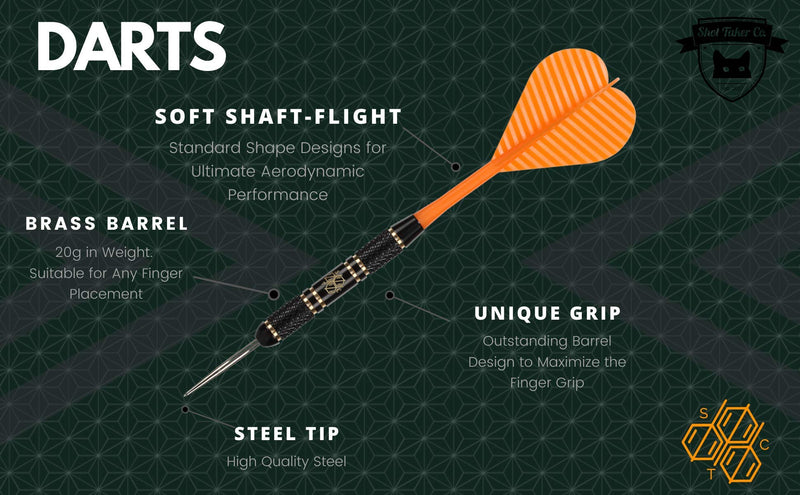 SHOT TAKER CO. EST. 2017 Steel Tip Darts Set |12 pc Bar Darts; 3 of Each Color; Perfect Fun Darts for 4 Players Throwing Metal Tip On Dartboard in Family Game Room, Man Cave 20g Black Brass - BeesActive Australia