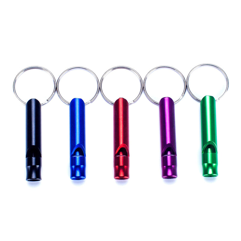 HWYDTGS 5pcs Hiking Camping Survival Aluminum Whistle with Key Chain Emergency Whistles of Multiple Colors Black/Blue/Red/Purple/Green - BeesActive Australia