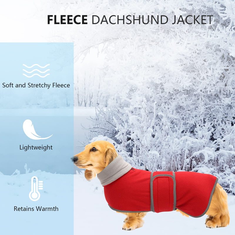 Geyecete Dog Jacket, Dog Coat Perfect for Dachshunds, Dog Winter Coat with Padded Fleece Lining and high Collar, Dog Snowsuit with Adjustable Bands Sizes Small Red - BeesActive Australia