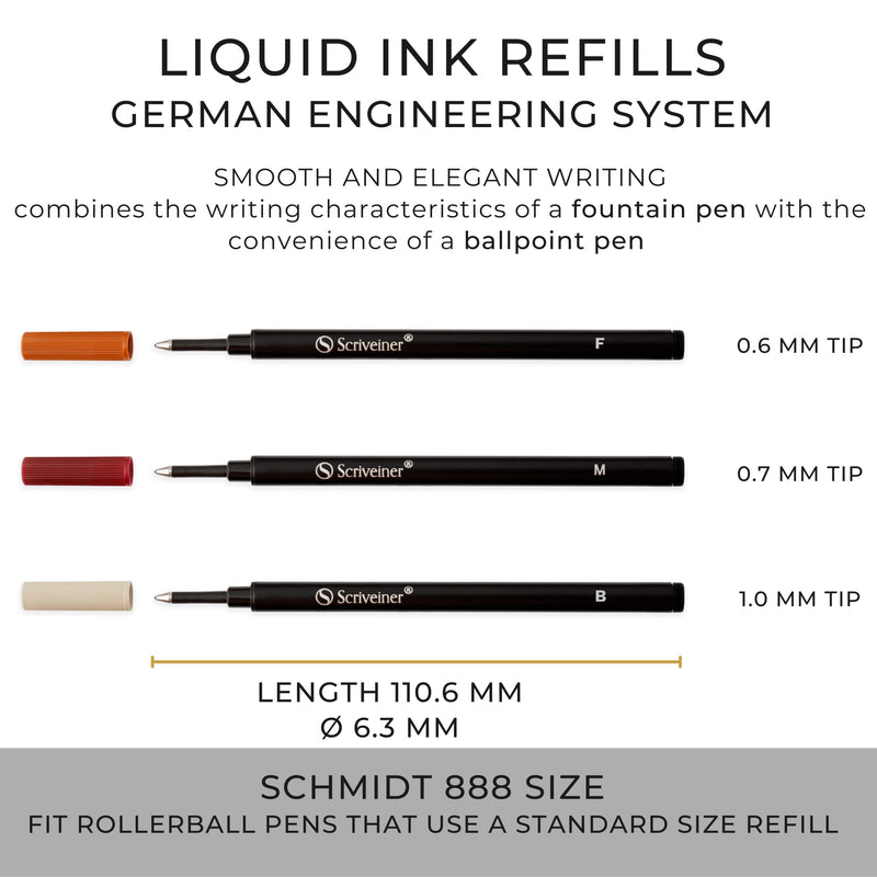 Scriveiner Rollerball Refill Black Medium - 4 Rollerball Refills Designed Pens - Safety Ceramic Non Dry Roller Pen Refill M - Schmidt 888 Size – Made in Germany - BeesActive Australia