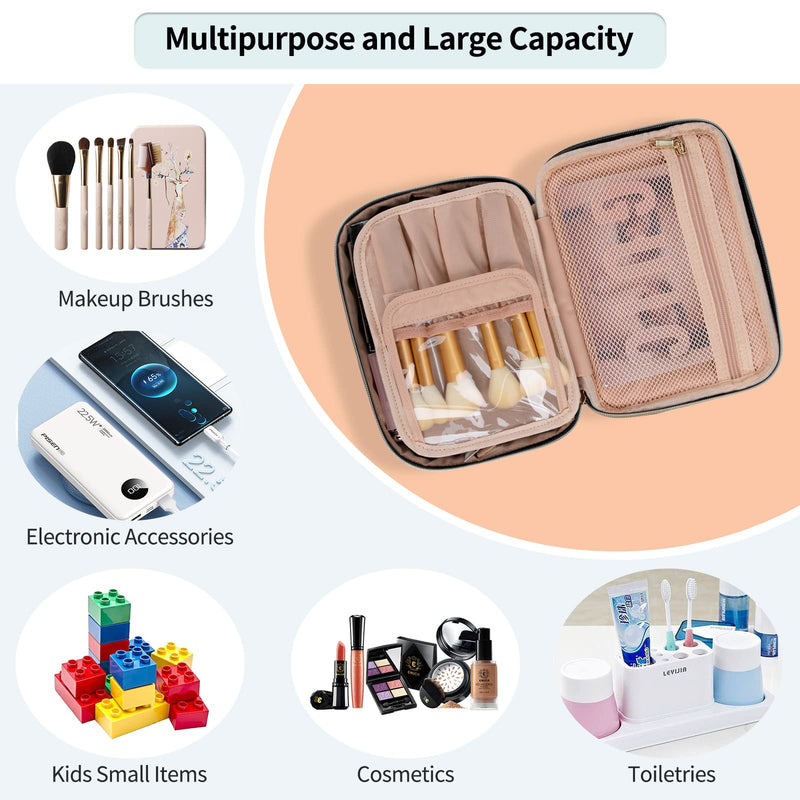 OCHEAL Makeup Bag, Potable Make up Bag Cute Makeup Organizer Bag for Toiletry Cosmetics Accessories with Divider and Brushes Compartments, Makeup Travel Case Cosmetic Bags Women and Girls- Black 001_Black Standard size(pack of 1) - BeesActive Australia