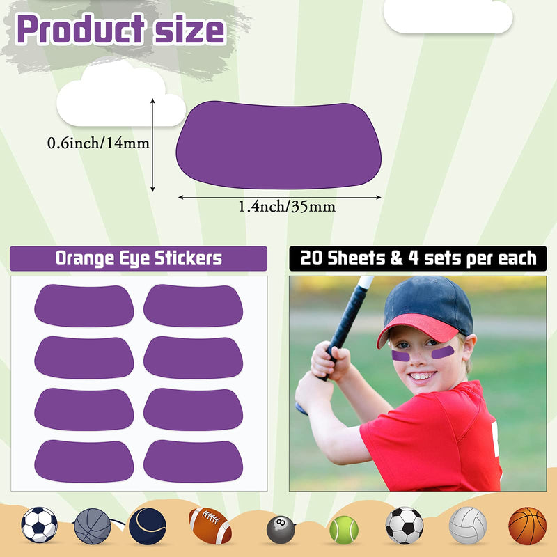 160 Pieces Sports Eye Black Stickers for Kids Football Eye Black Lettering Softball Baseball Face Stickers Lacrosse Fans Eye Strips with 2 Pencils for Party Game Sport Supplies (Purple) Purple - BeesActive Australia