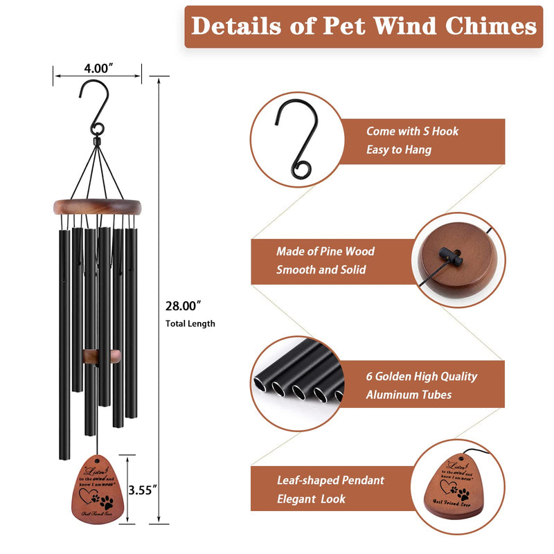 VENBEEL Pet Memorial Gifts, 28" Pet Memorial Wind Chimes, Dog Memorial Gifts, Pet Loss Gifts, Loss of Pet Sympathy Gift, Pet Remembrance Gift in Memory of Dog Cat Black - BeesActive Australia