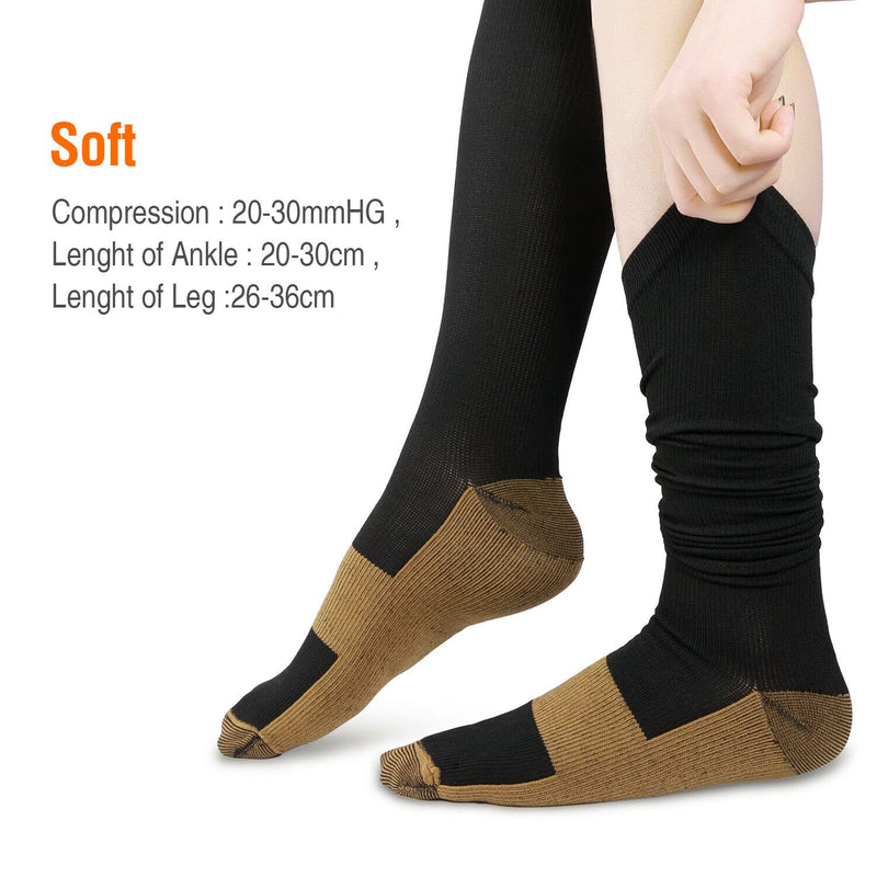 2 Pairs Copper Infused Anti-Fatigue Compression Unisex Flight Travel Socks Anti Swelling DVT Support *UK Stock* (Small/Medium) 2 Pairs (S / M) - BeesActive Australia