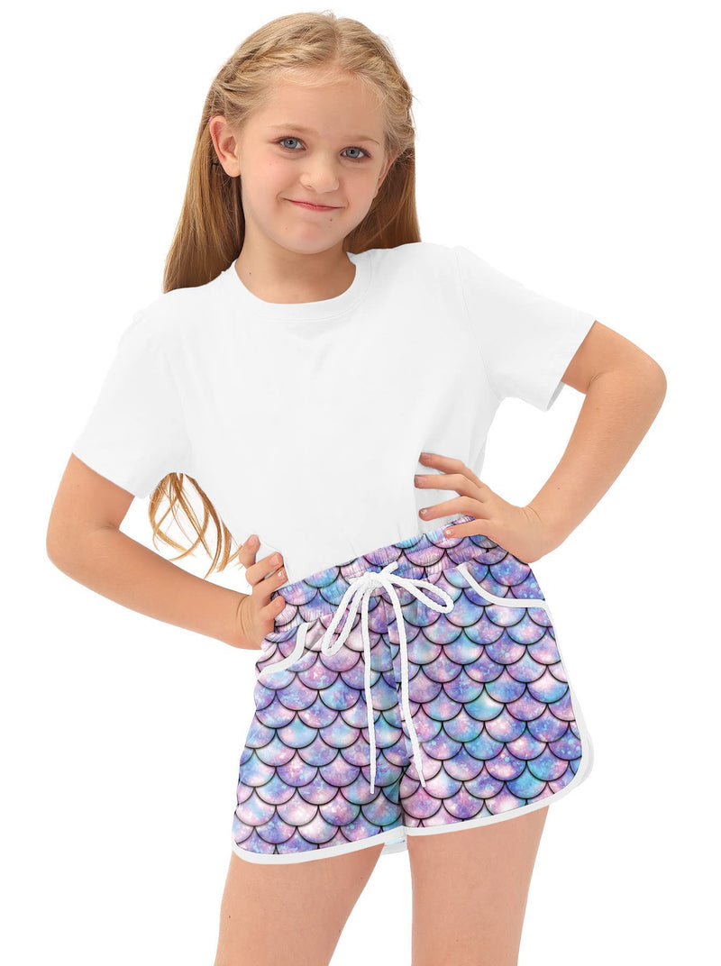 BesserBay Girl's Summer Adorable Beach Boardshorts Drawstring Swim Trunk 3-14 Years Purple | Mermaid 10 Years - BeesActive Australia