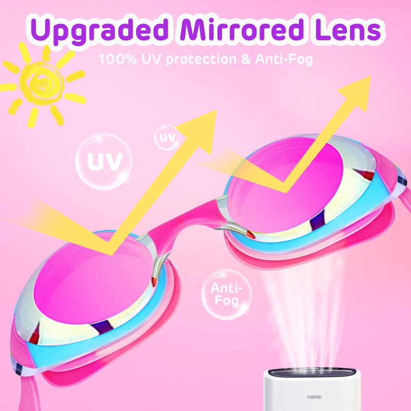Vvinca Swimming Goggles 2 Pack Swim Goggles with 3 Nose Piece, Anti-Fog Anti-UV Silicone Pool Goggles Adult Women Men Youth C-2 Packs Mirrored Pink & Purple - BeesActive Australia