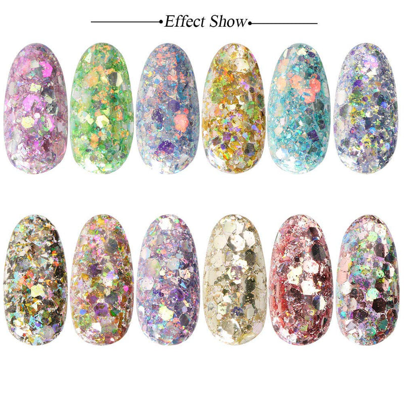 SILPECWEE 6 Boxes Holographic Nail Sequins Set Chunky Glitter Nail Art Powder Dust Make Up DIY Design Manicure Decorations NO2 - BeesActive Australia