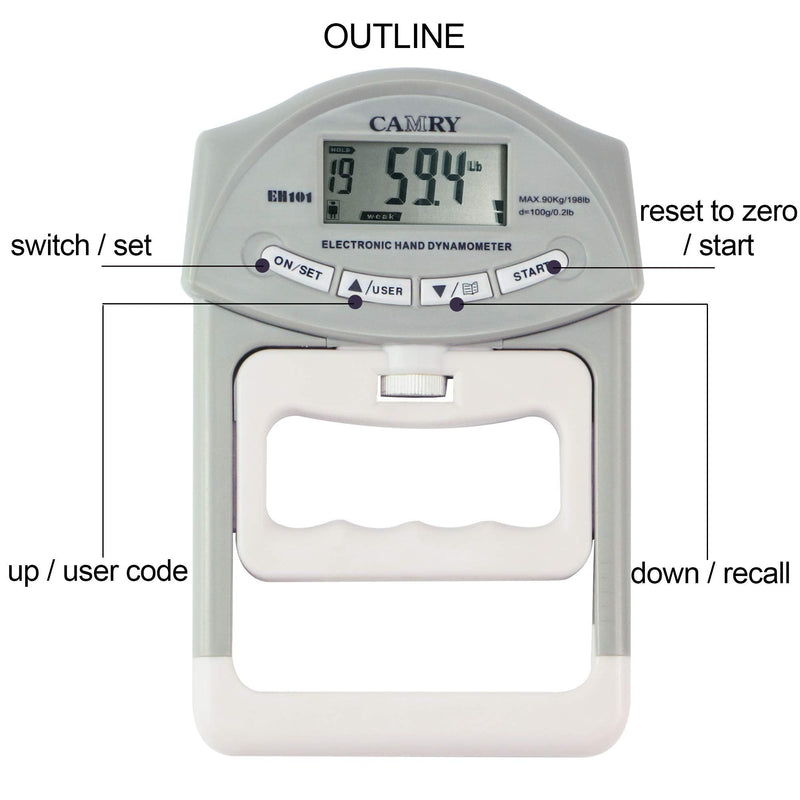 CAMRY Digital Hand Dynamometer Grip Strength Measurement Meter Auto Capturing Electronic Hand Grip Power 198 Lbs / 90 Kgs - BeesActive Australia