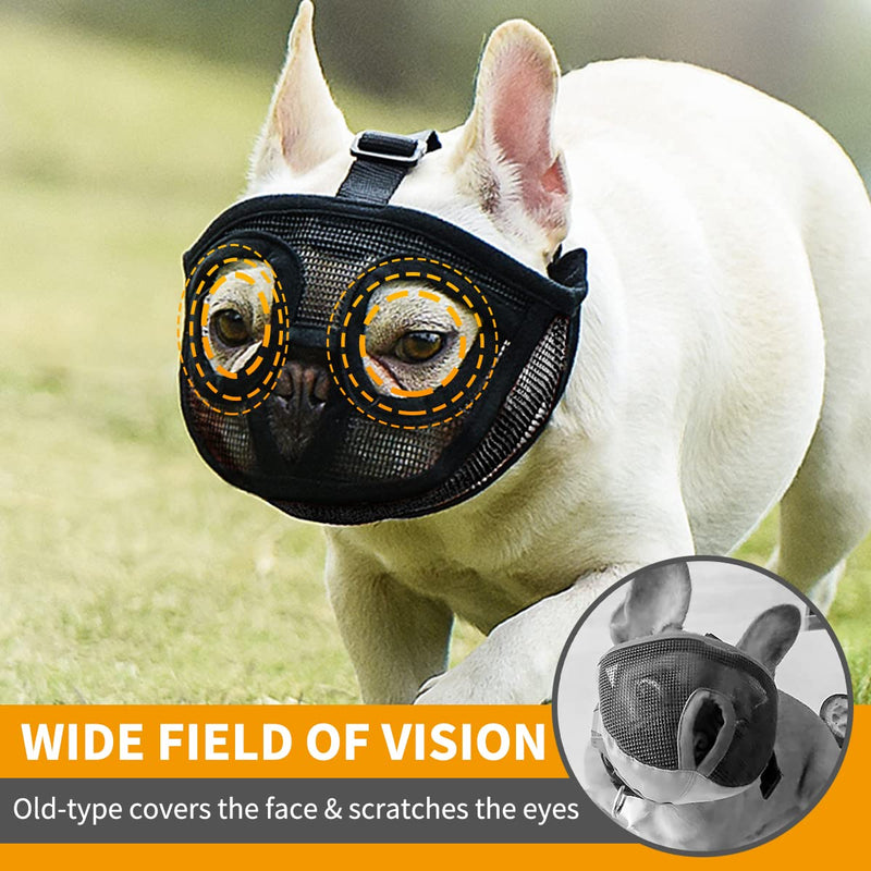 Short Snout Dog Muzzle, Breathable Mesh Flat Faced Muzzle for French Bulldog Shih Tzu and Pug,Mask Bulldog Muzzle for Biting Chewing Licking S Black - BeesActive Australia