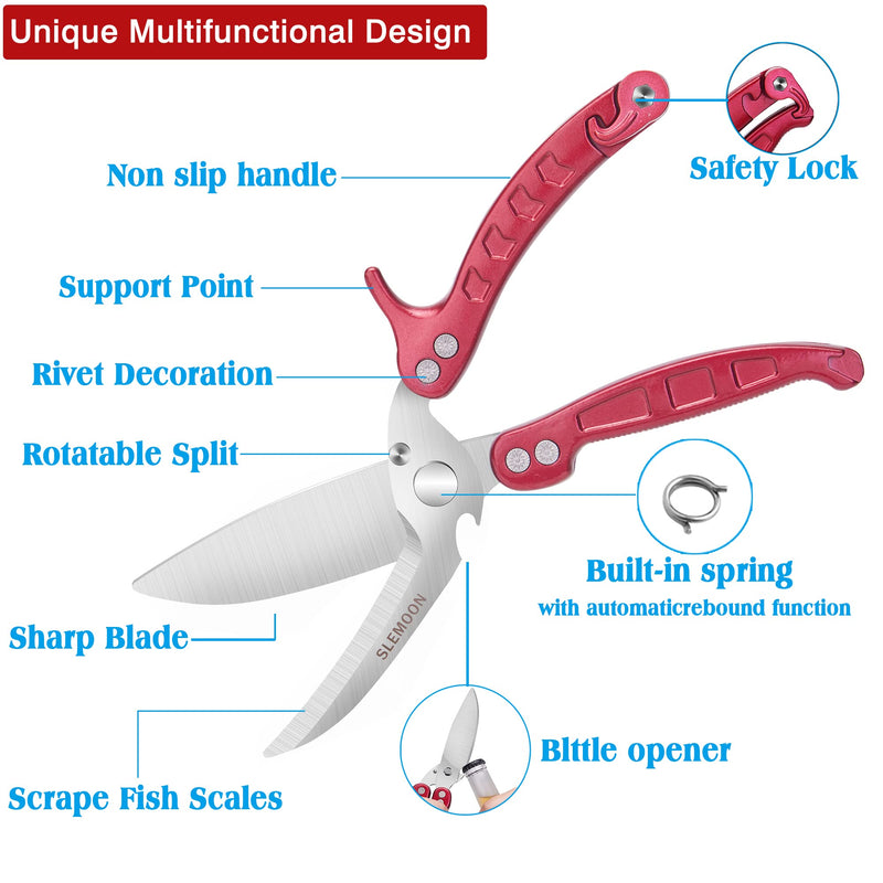 SLEMOON Kitchen Shears Heavy Duty Poultry Shears Meat Cutting Dishwasher Safe and Stainless Food Kitchen Scissors for Chicken Turkey Thanksgiving,Burgundy Burgundy - BeesActive Australia
