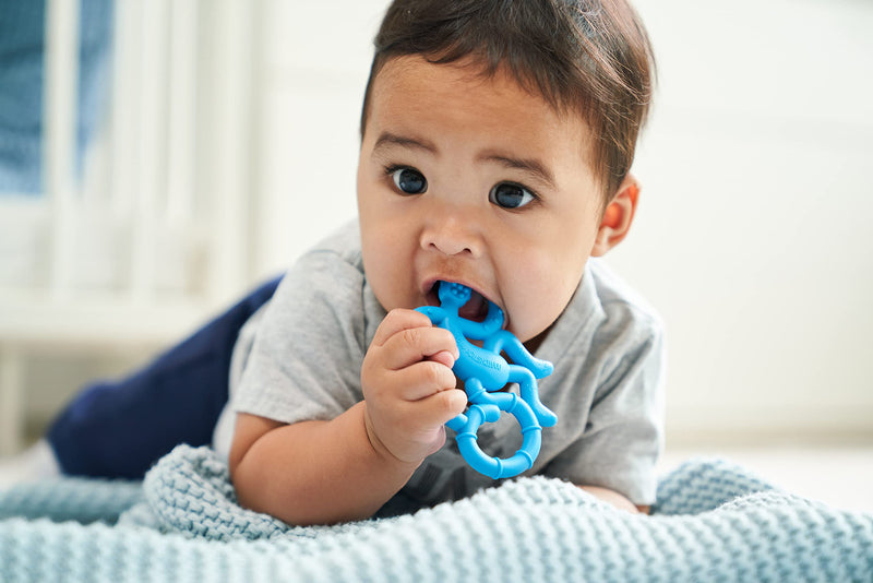 Matchstick Monkey, Mini Teething Toy for Baby, Stimulates and Massages Sore Gums, 3 Months Old+,Blue 1 Mini Monkey Teether Blue Monkey - BeesActive Australia