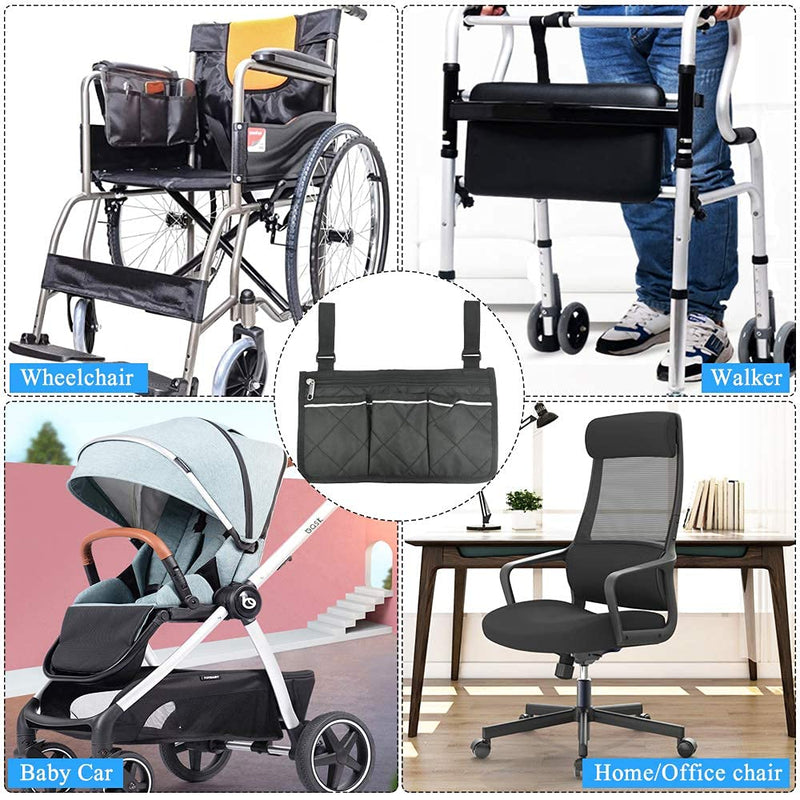 QUCUMER Wheelchair Bag with Pockets Mobility Aid Wheelchair Accessories Bag Wheelchair Side Storage Bag Universal Waterproof Armrest Side Bag Armrest Side Organizer for Mobility Scooter Walking Frame - BeesActive Australia