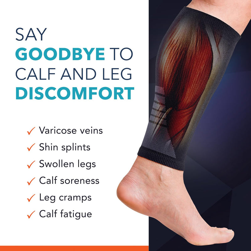 Calf Compression Sleeves for Men and Women - Footless Compression Socks Support for Varicose Vein, Nursing, Pregnancy, Running - PhysFlex Leg Sleeve Brace for Shin Splints, Pain Relief and Reduces Swelling (Black, Medium) Black - BeesActive Australia
