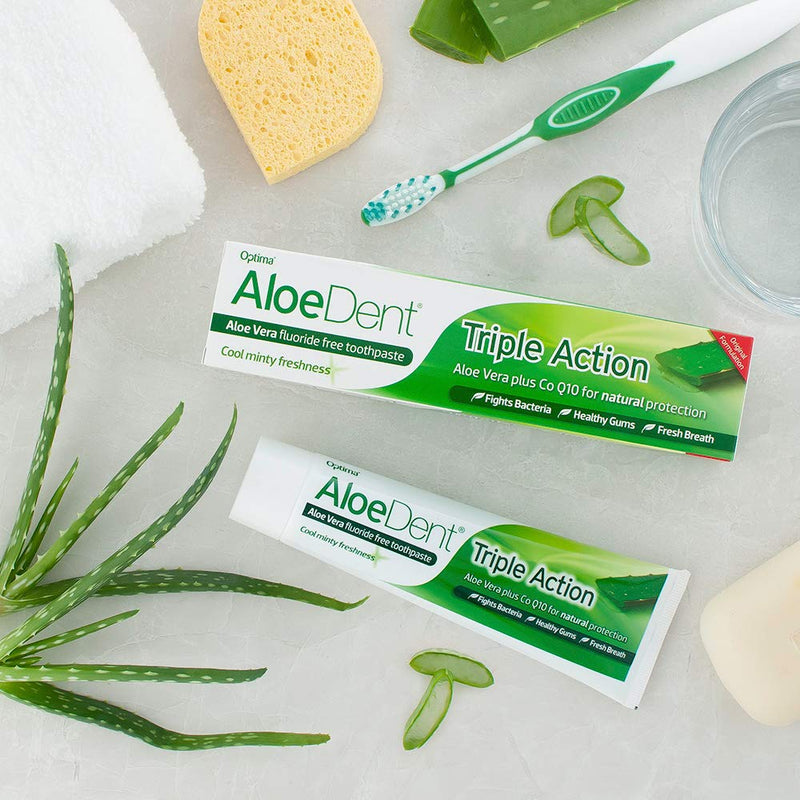 Aloe Dent Triple Action Aloe Vera Fluoride Free Toothpaste - 3 x 100 ml, Pack of 3 - BeesActive Australia