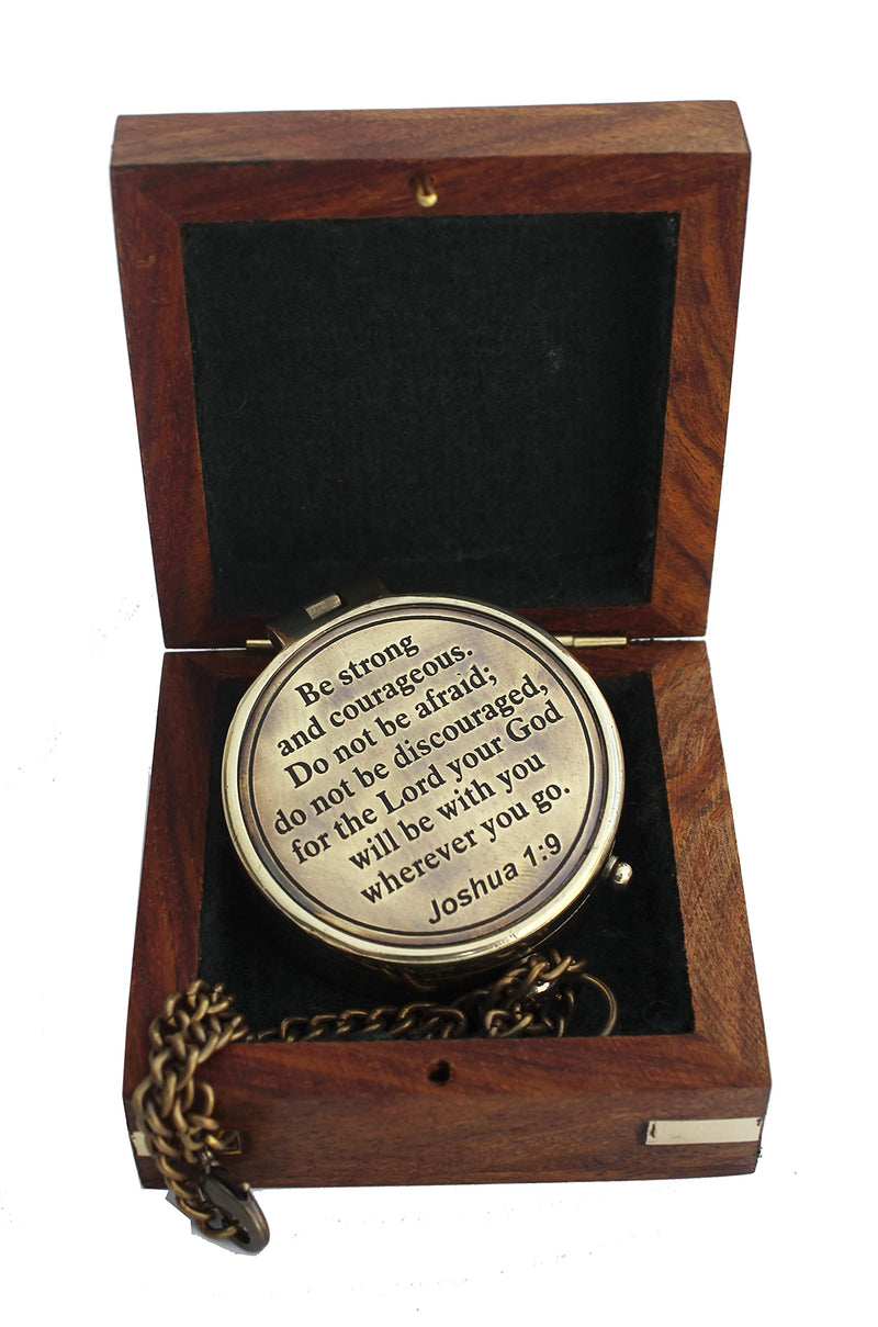 "Be Strong and Courageous Do Not Be AfraidAntique Nautical Vintage Directional Magnetic Compass with Famous Scripture Quote Engraved Baptism Gifts with Wooden Case for Loved Ones, Son, Father, Love, - BeesActive Australia