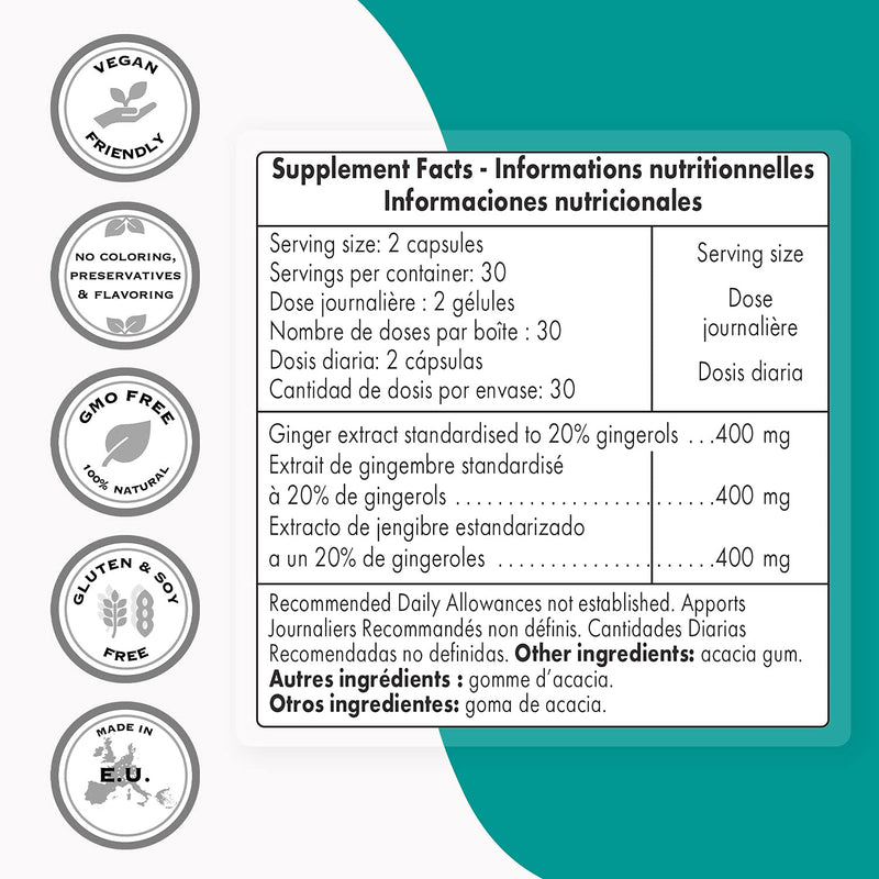 Supersmart - Super Gingerols 200 mg - Ginger Root Extract Standardised to 20% Gingerols - Digestive Support & Anti Inflammatory Supplement | Non-GMO & Gluten Free - 60 Vegetarian Capsules - BeesActive Australia