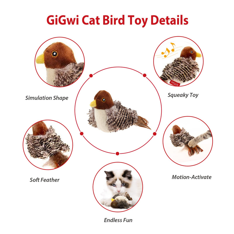Gigwi Cat Toys for Indoor Cats, Interactive Cat Toy with Real Chirping Bird Electronic Sound, Cat Feather Toys with Soft Plush Relieve Boredom Squeaky - BeesActive Australia